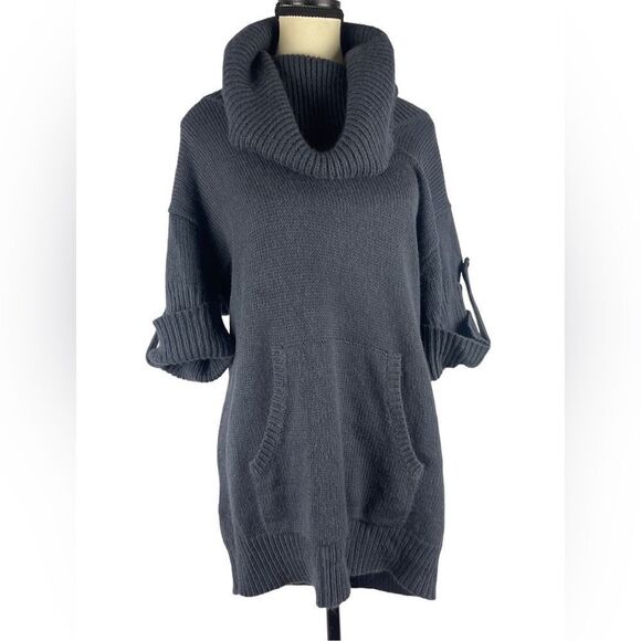 BCBG maxazria long dark grey wool blend short sleeve sweater turtleneck sz S - Picture 1 of 9